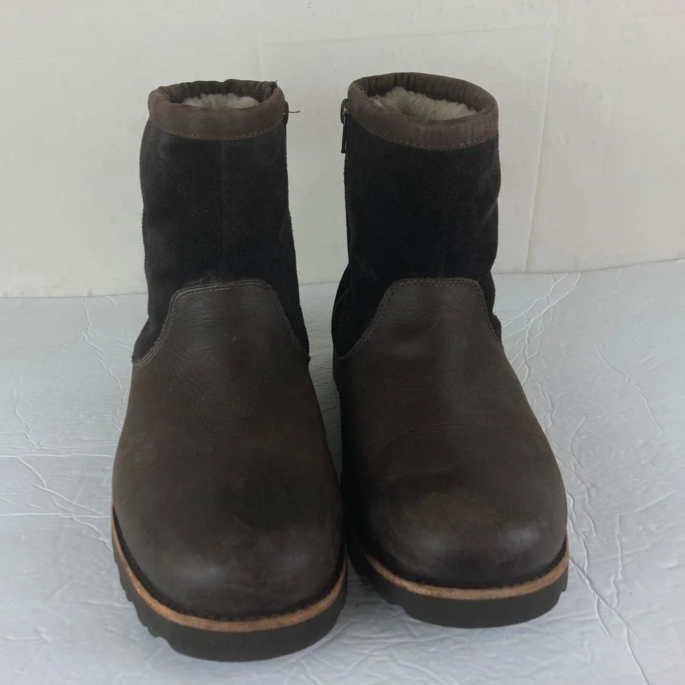UGG Hannen Waterproof Boots Mens 12 Brown Leather‎ Suede Vibram Sole Shearling